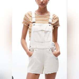PacSun Cream Short Denim Overalls